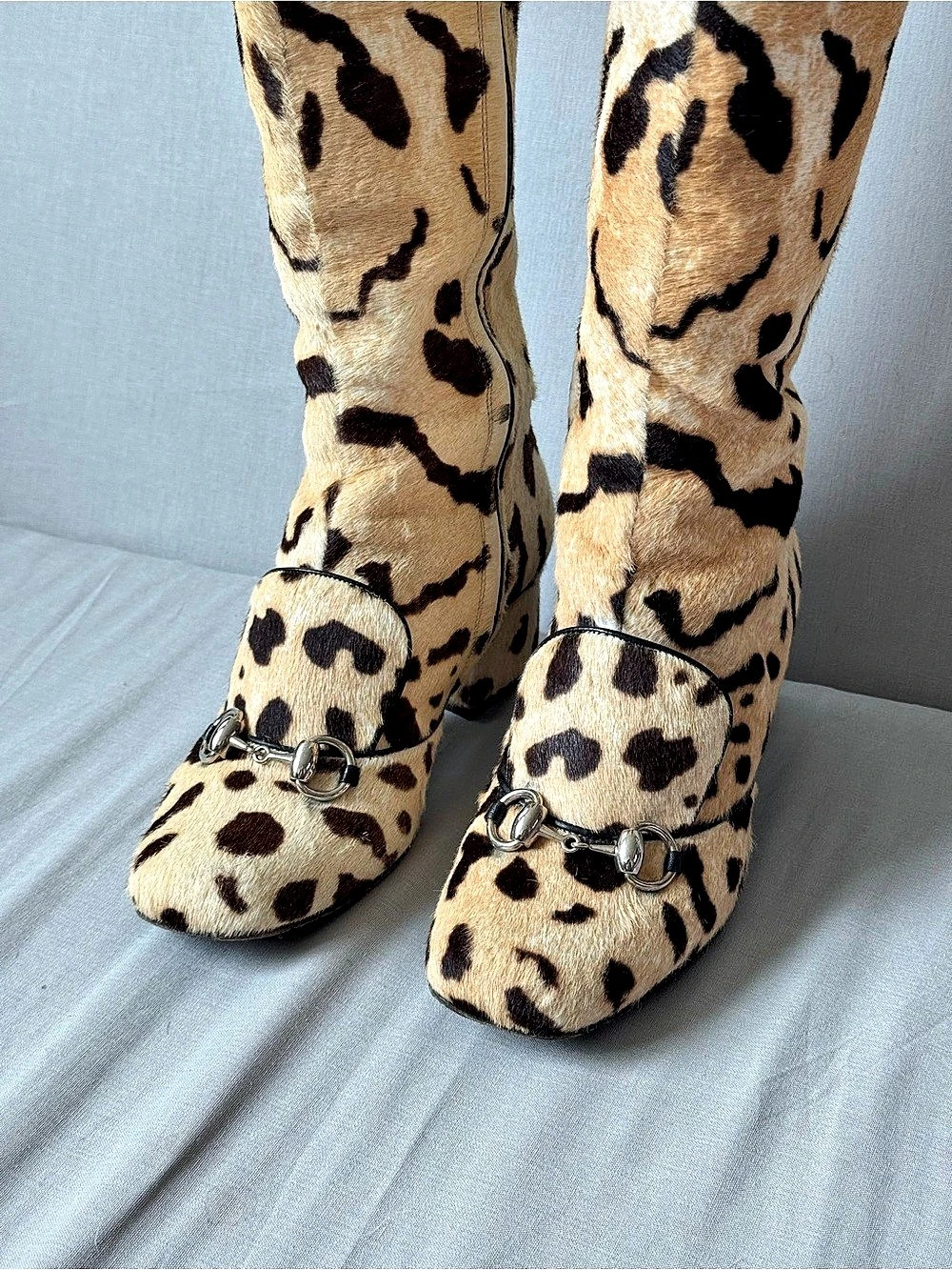 Gucci Leopard Print Pony Hair Lilian Horsebit Knee High Boots FW 2014 Runway - Picture 4 of 13